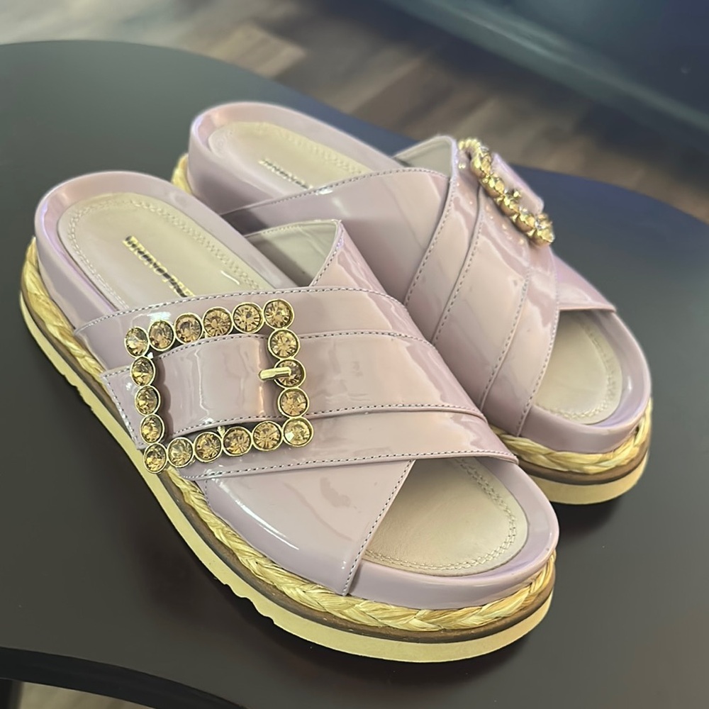 Elegant Lavender Slide Sandals with Gold Accents